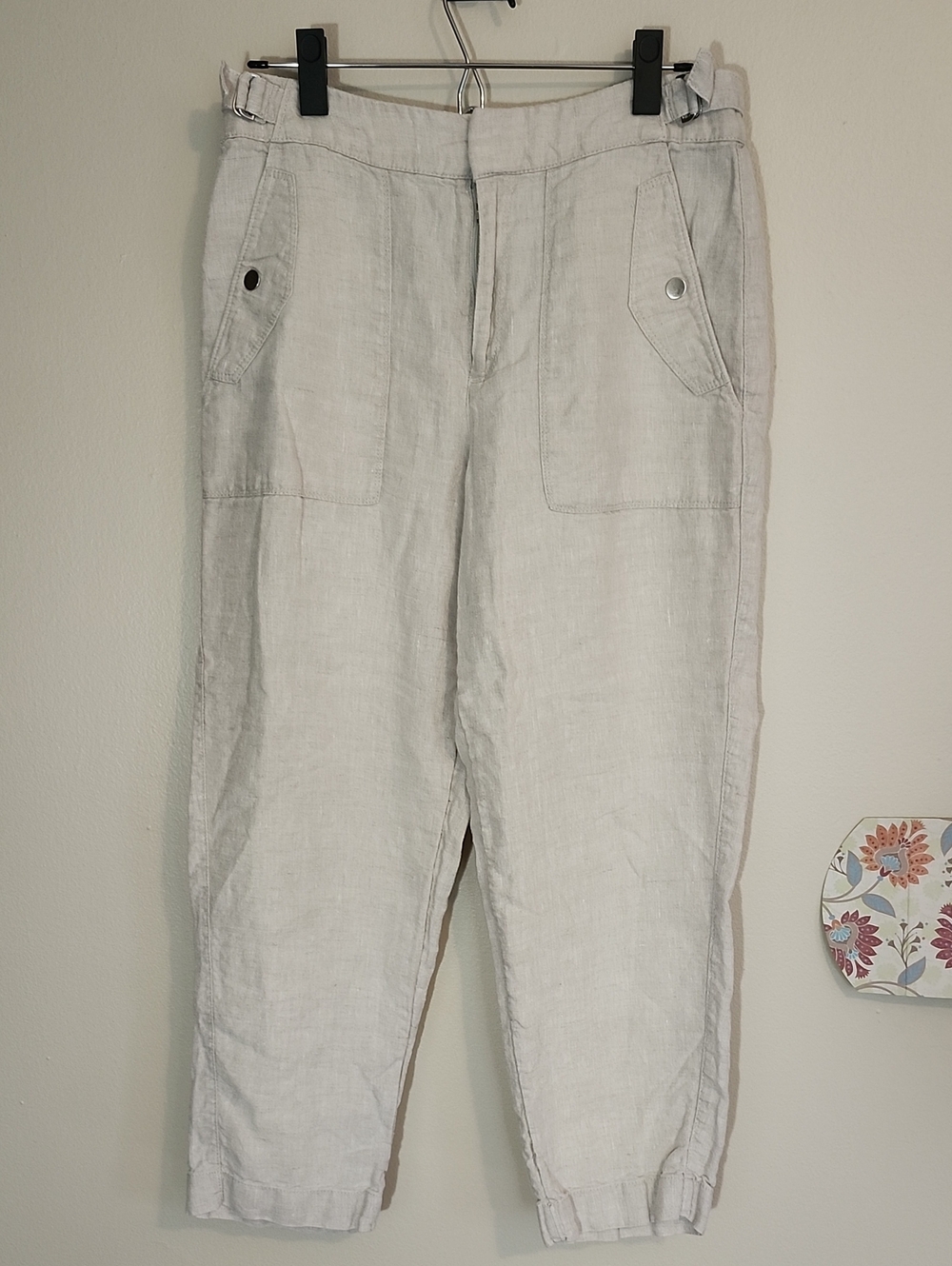 Athleta Voyager Linen Undyed Beige Neutral Strap Waist Pants/Size 8
